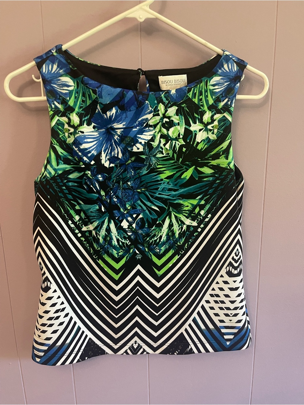 Bisou Bisou Tropical Print Sleeveless Top - Blue Green Black